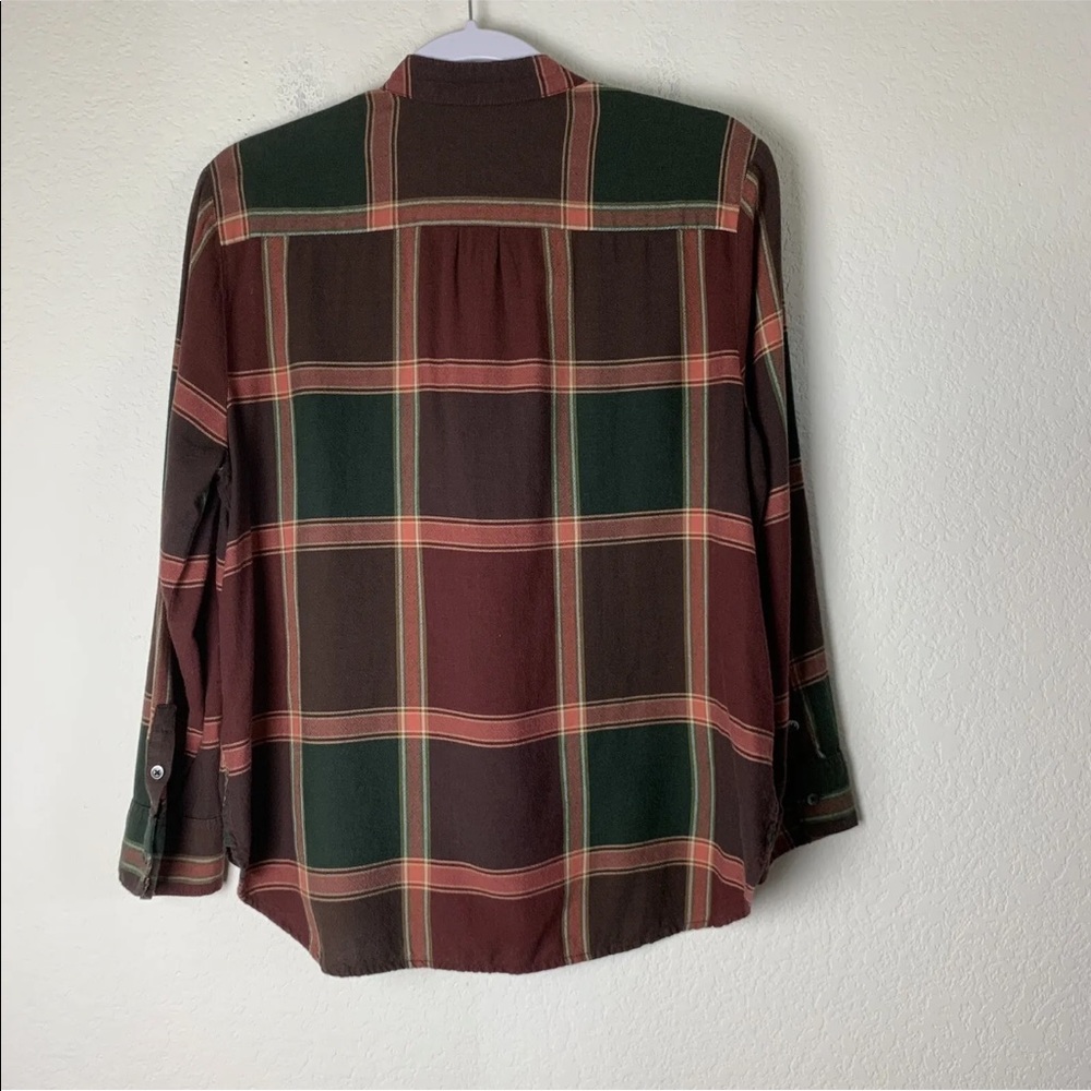 Madewell Burgundy Brown and Green Plaid Button-Down Tie-Neck Shirt - Picture 5 of 7